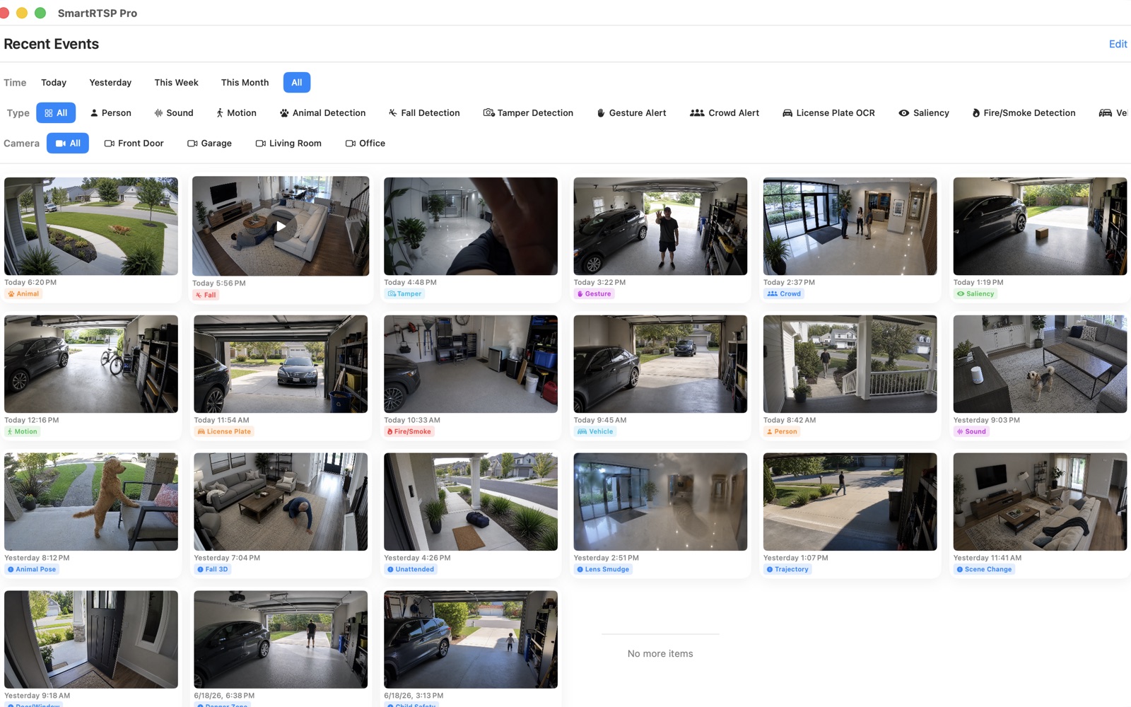 macOS camera interface used to compare SecuritySpy workflows
