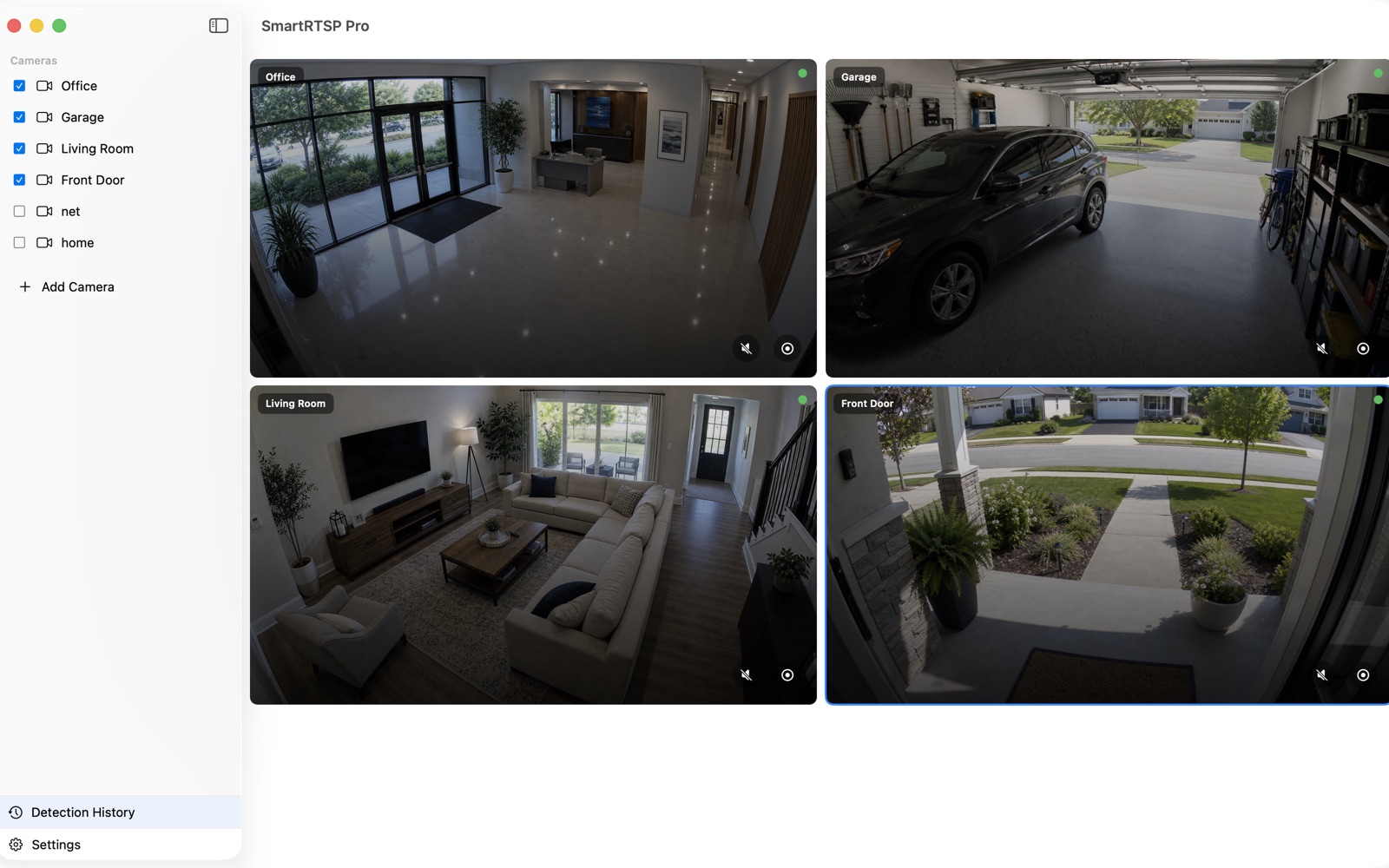 macOS camera interface used to compare NVR software workflows